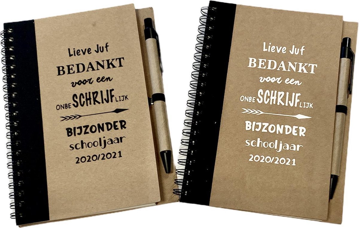 Juf Cadeau | 2 Eco notitieboekjes met pen | Einde Schooljaar | Juf Bedankje | Schooljaar 2020/2021